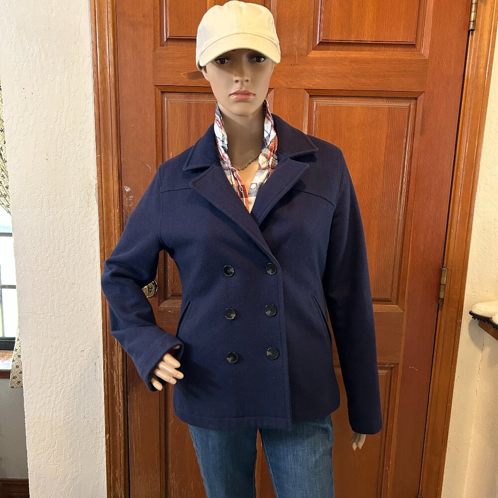 Volcom Wool Blend Pea Coat | Navy w/ Orange Lining | Excellent Condition